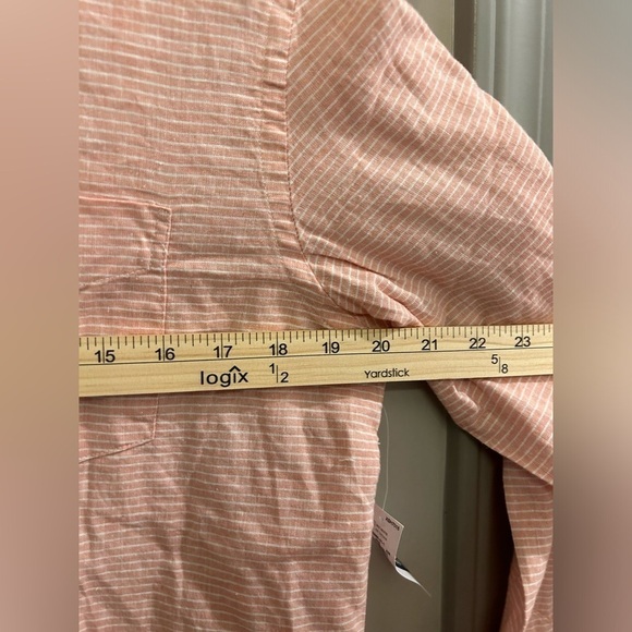 Old Navy Button Down Shirt Long Sleeve Mens Medium Pink White Stripe Linen Blend - Picture 8 of 9
